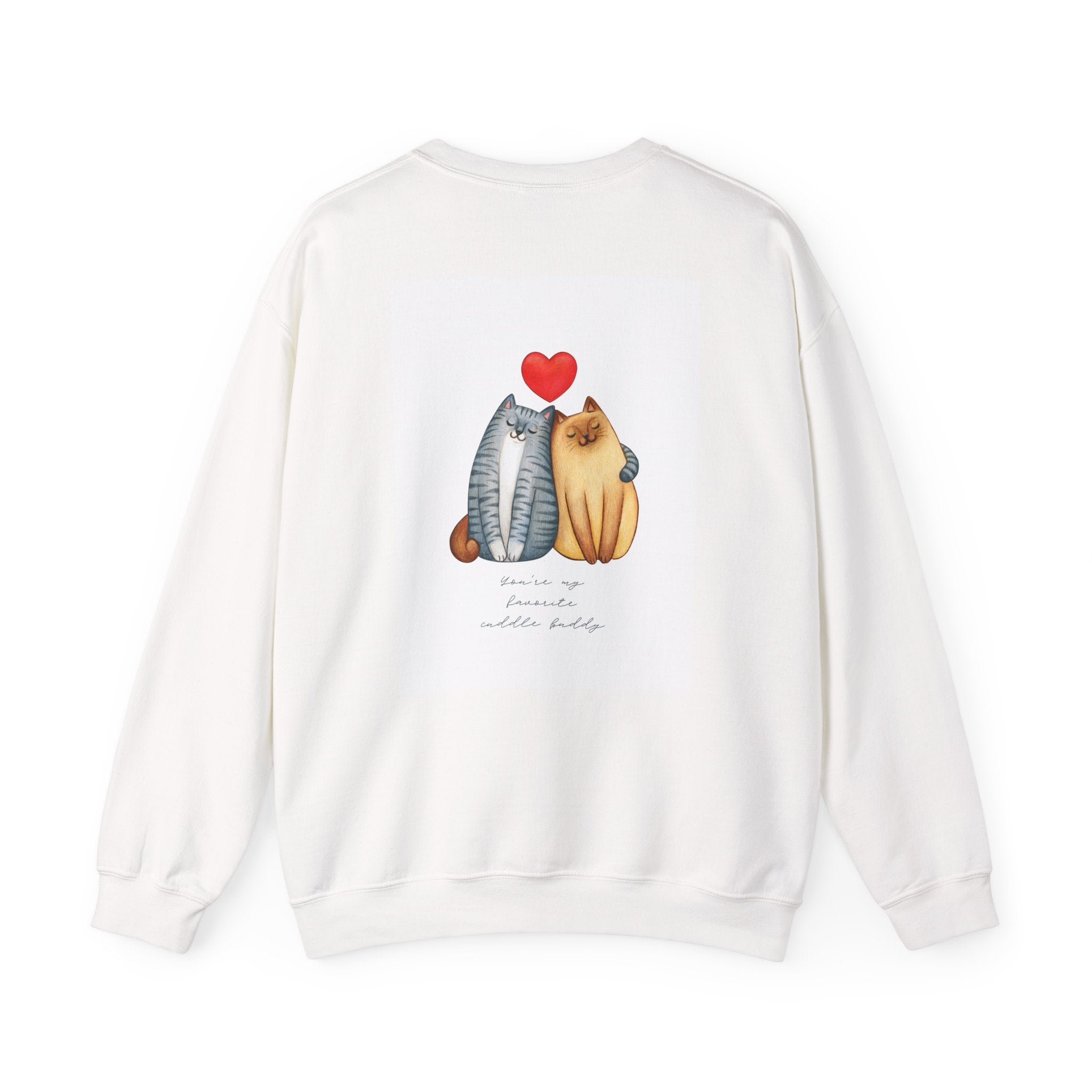 Cat Couple Crewneck Sweatshirt — Cute Cats with Heart Back Print